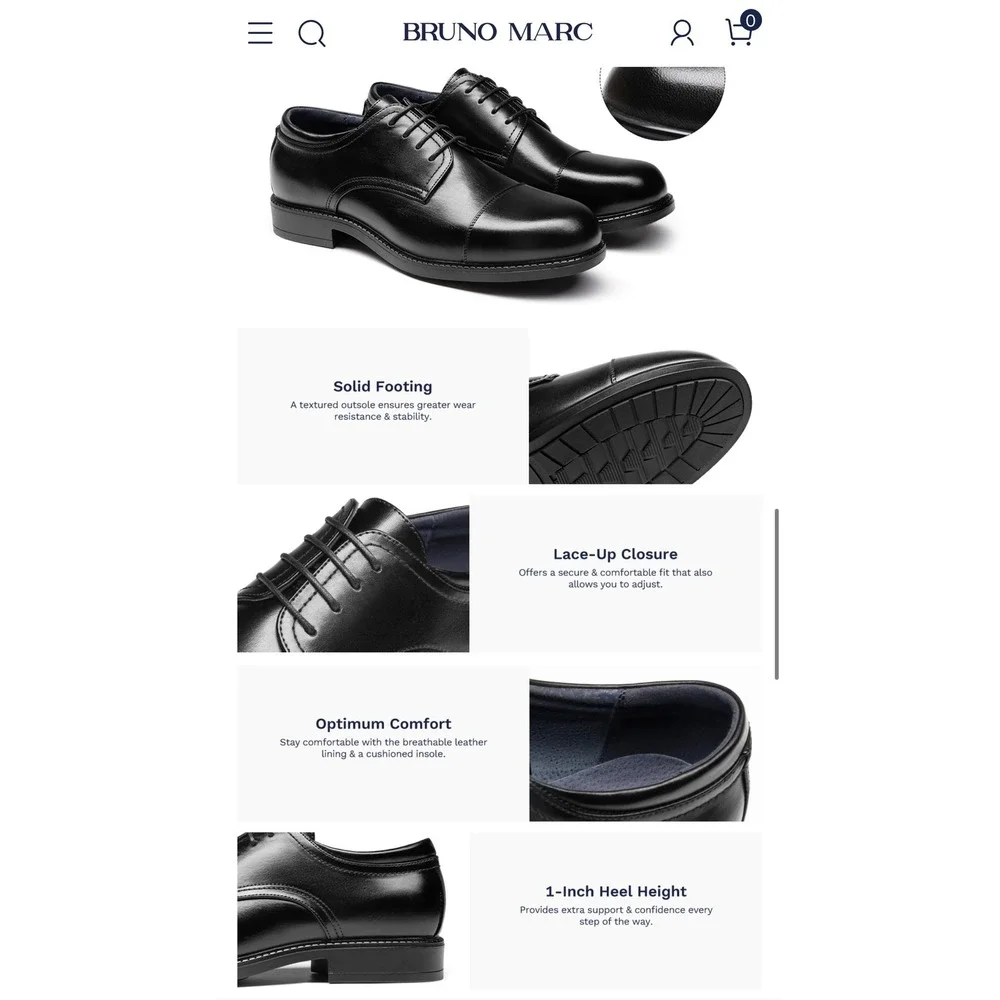 Bruno Marc Men Black PU Leather Cap Toe Oxford Dress Shoes Size US 6.5